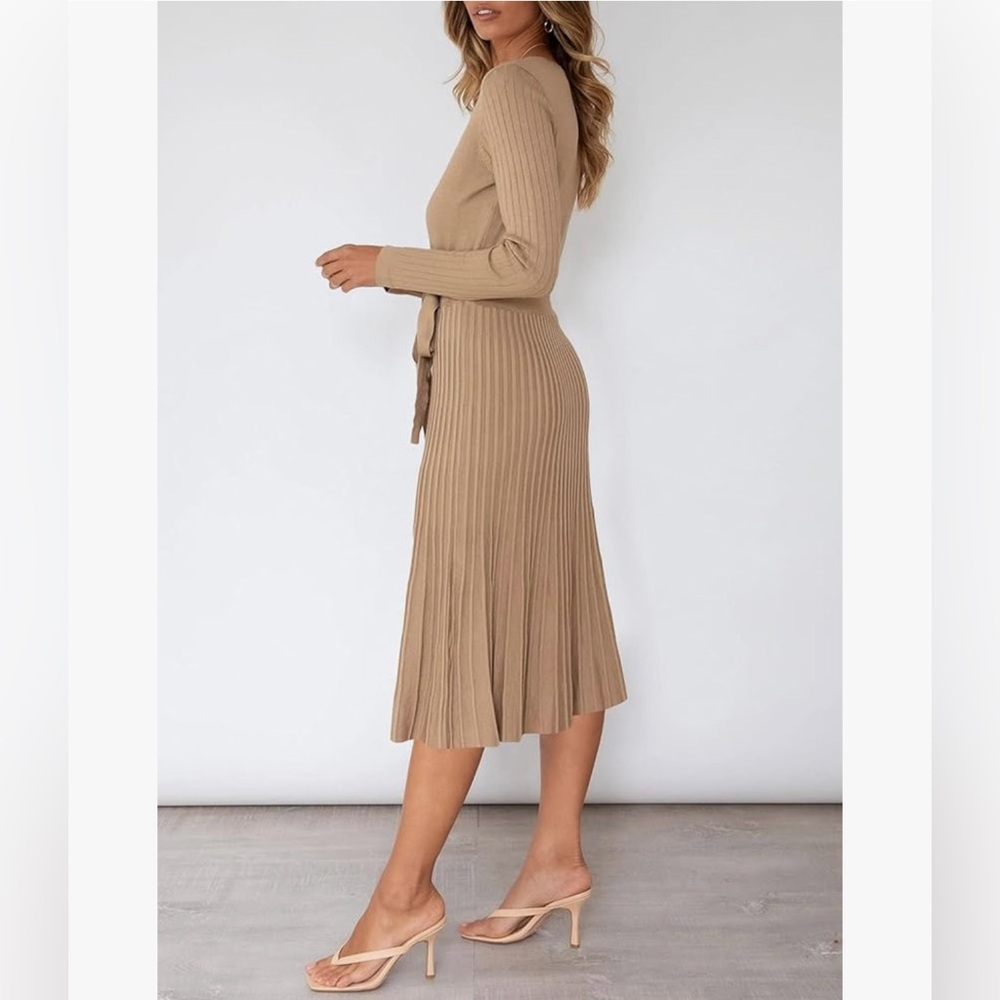 NEW Pink Queen Women’s Wrap Sweater Dress V Neck - Picture 3 of 6
